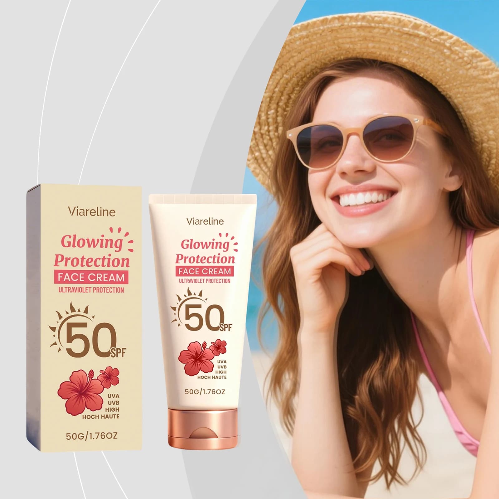 Viareline Facial Body Sunscreen Spf50+ Oil Control Refreshing Uv Protector Isolation Waterproof Solar Blocker Moisturizing Cream