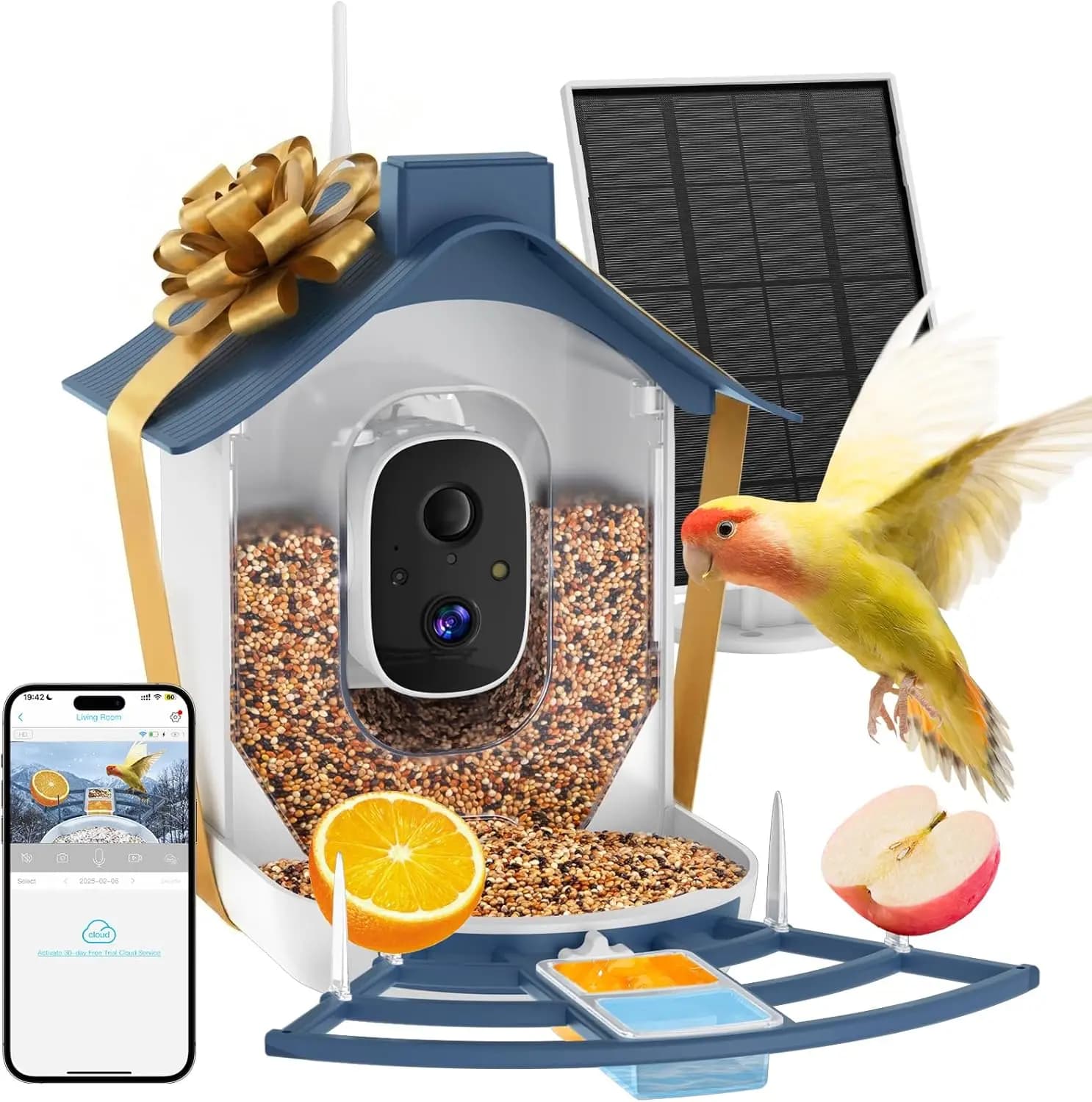 Mangiatoia per Uccelli Intelligente con Telecamera, Alimentazione Solare, Identificazione AI degli Uccelli, Rilevamento del Movimento, Cattura Automatica, Osservazione Uccelli all'Aperto, Regalo per Amanti degli Uccelli