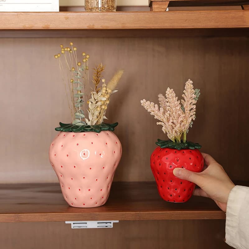 Vaso in Ceramica a Forma di Fragola, Creativo per Piante Idroponiche, Vaso 3D a Forma di Frutta, Bellissimo Vaso per Fiori Secchi e Composizioni Floreali