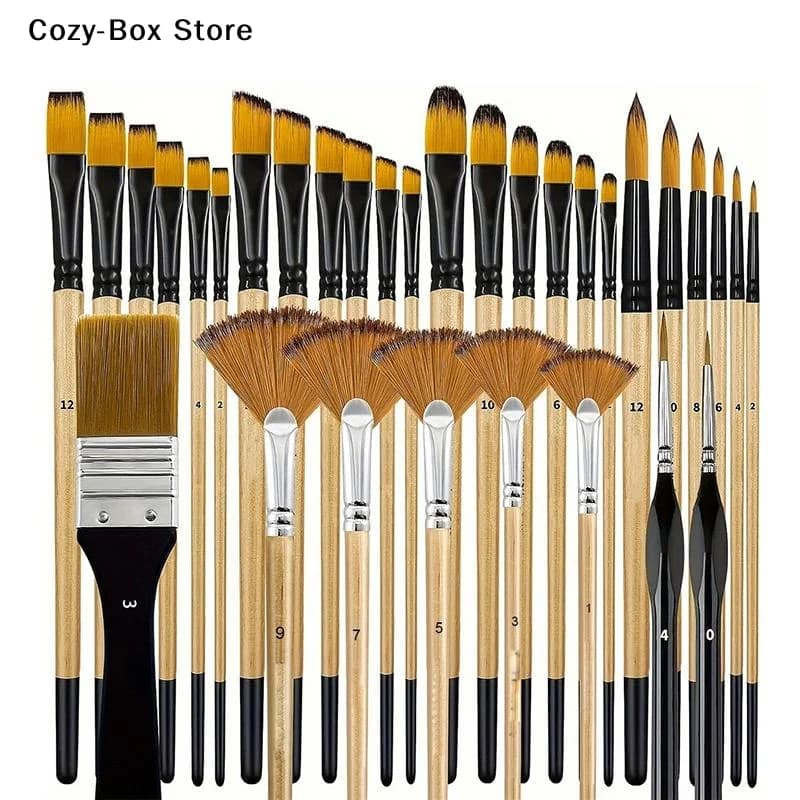[ZY]28/32Pcs Paint Brush Set For Acrylic Painting Premium Nylon Bristles With Round Filbert,Flat,Fan,Angle,Fine Detail Brush[ZY]