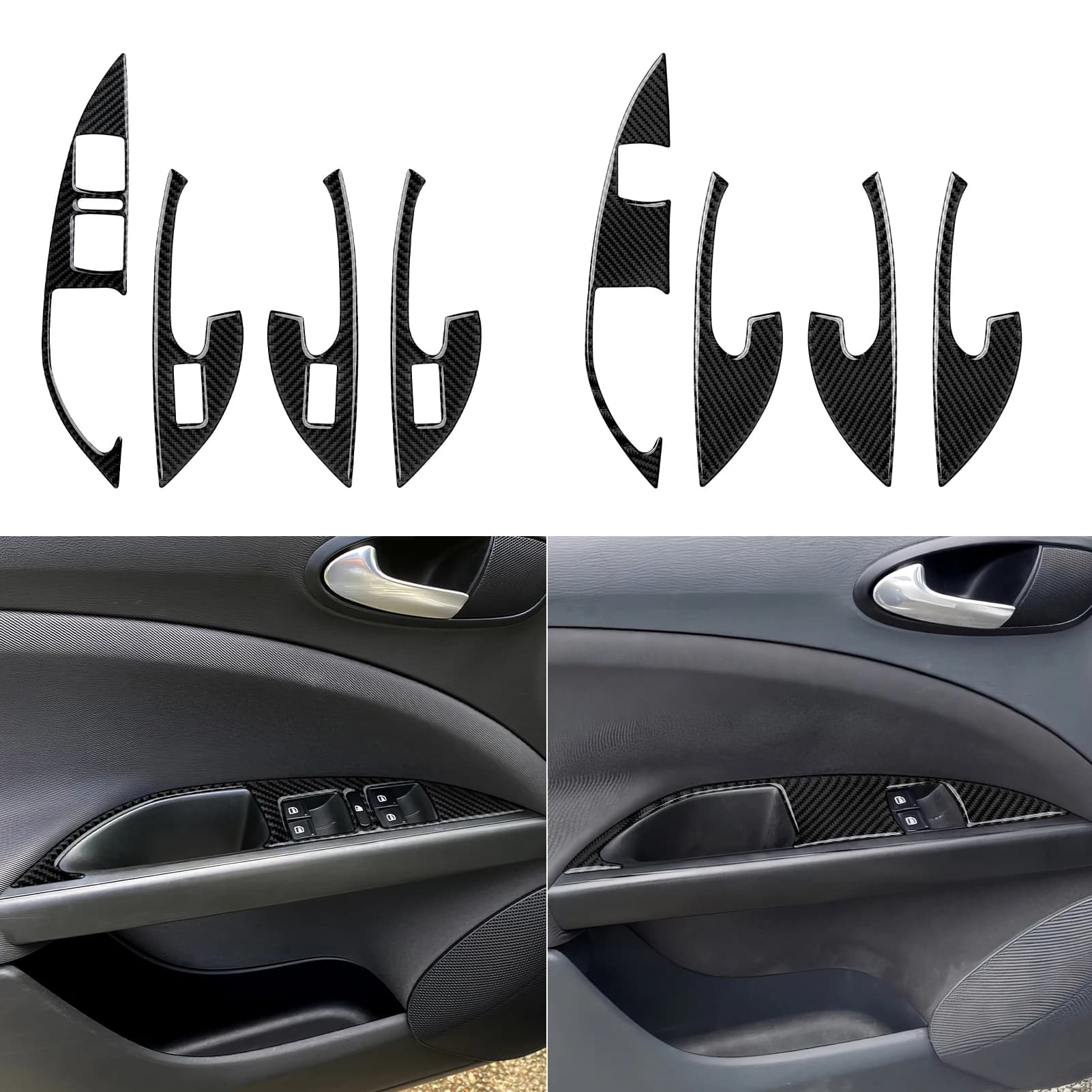 Per Seat Altea Toledo (2004-2015) Accessori di rivestimento, Adesivo interno in fibra di carbonio, Striscia decorativa per pannello interruttori per alzacristalli auto
