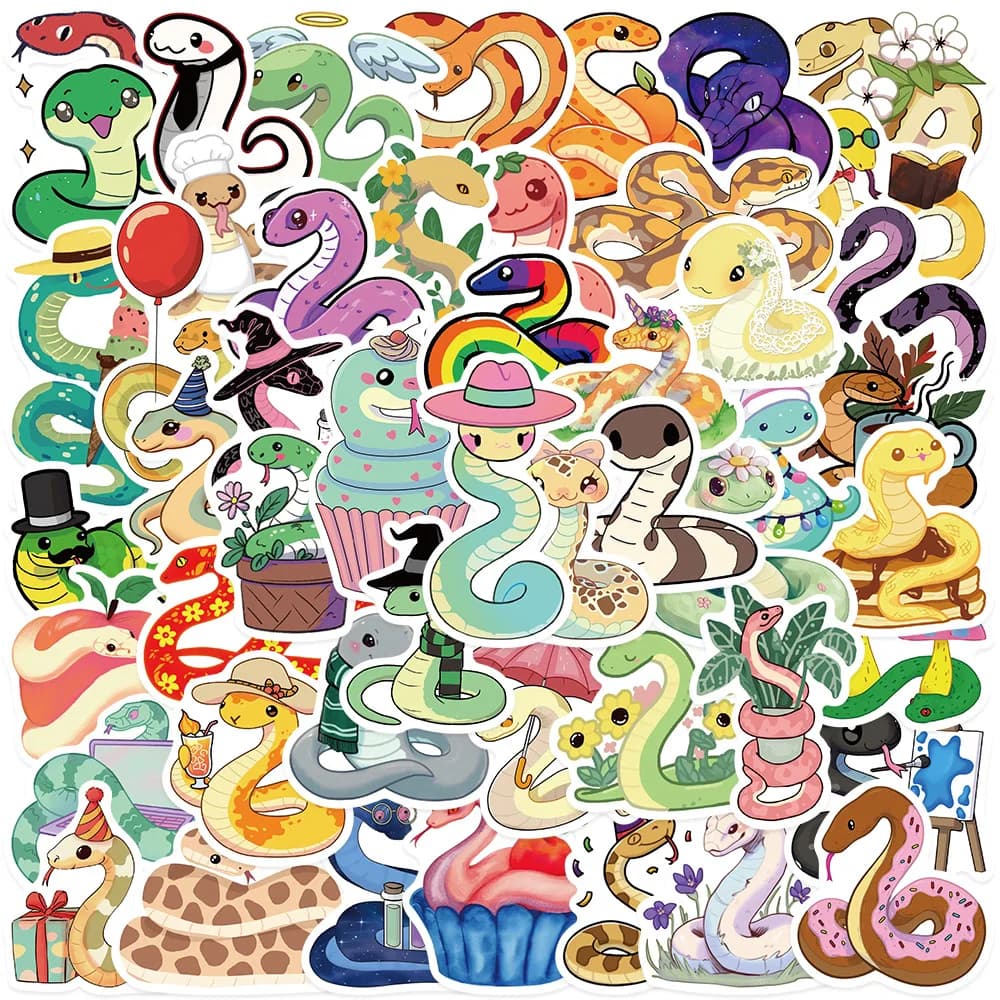 50 adesivi a forma di serpente carino per decorare bottiglie d'acqua, biciclette, skateboard, valigie, giocattoli, snowboard, caschi, moto, regali
