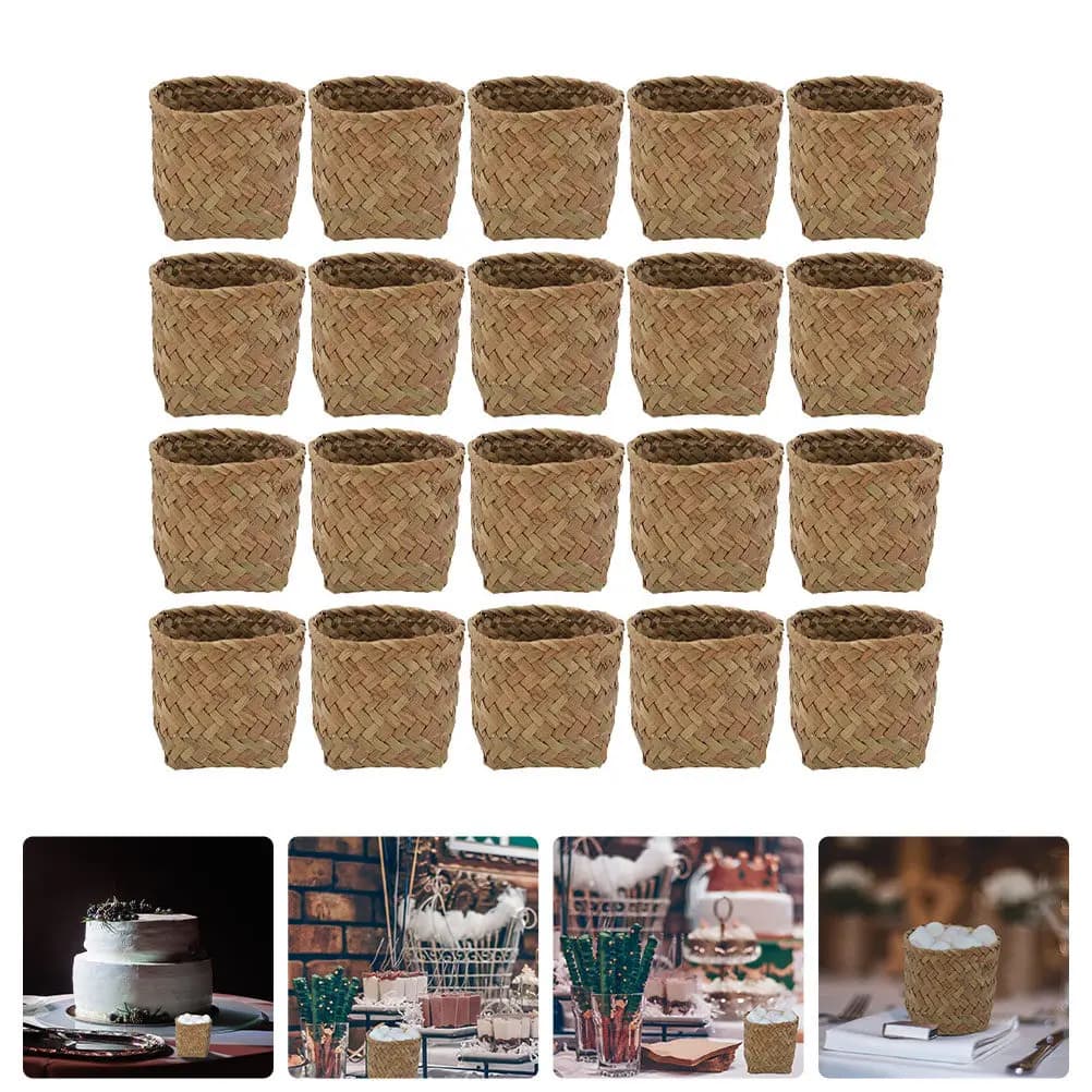 20 Pezzi Scatole Portaconfetti in Paglia Naturale Intrecciata, Ecologiche, Sicure per Alimenti, Riutilizzabili, Contenitori Regalo per Matrimoni e Feste, per Frutta Secca