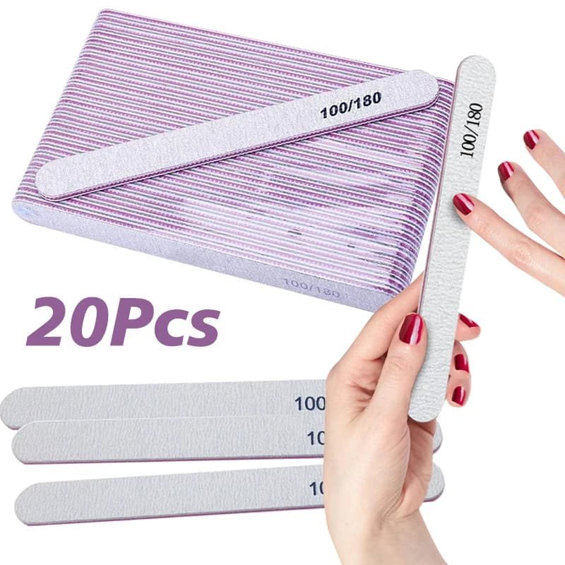 20 Pezzi Lima per Unghie 100/180, Blocco Lucidante per Pedicure e Manicure, Lime Professionali a Doppia Faccia per Smalto Gel UV, Accessori e Strumenti per Unghie