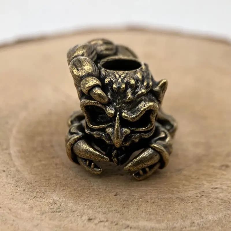 Ciondolo a forma di teschio di scorpione in ottone per coltello, cordino, paracord, corda per ombrello, braccialetto, accessori fai da te per esterni, EDC, fatti a mano e intrecciati