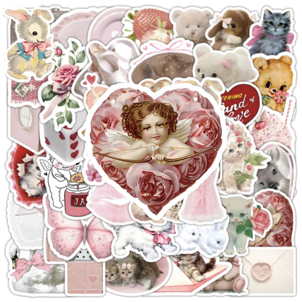 10/30/50pcs Cute Pink Coquette Aesthetic Stickers INS Style Graffiti Sticker Suitcase Guitar Laptop Kawaii Cartoon Decals Decor