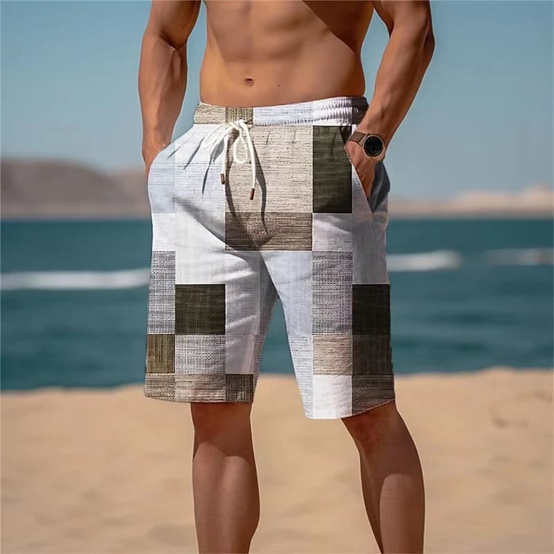 2026 Summer New Men's Color Blocked Patch Printed Casual Outdoor Sports Breathable Quick Drying Beach Mesh Shorts
