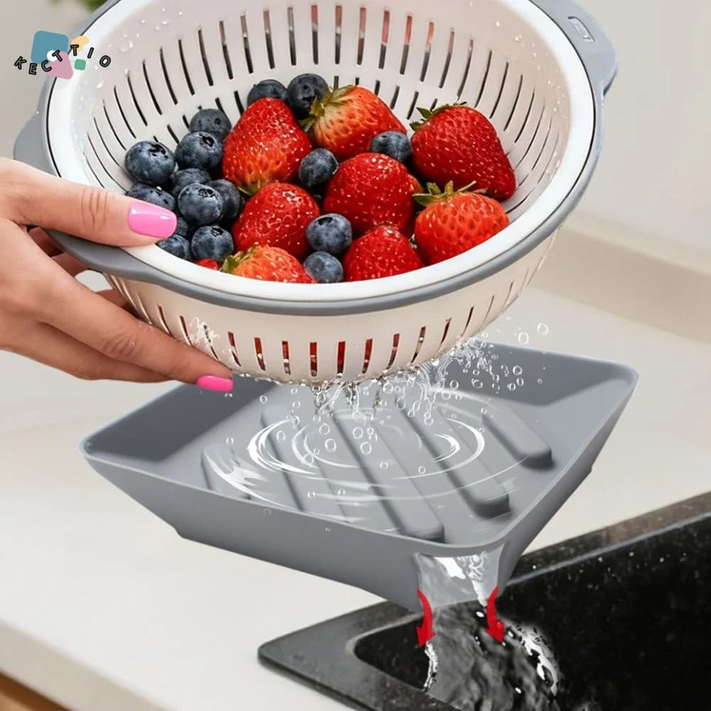Tappetino Scolapiatti Quadrato in Silicone Durevole Antiscivolo con Beccuccio, Vassoio Drenante Resistente al Calore per Bagno e Cucina