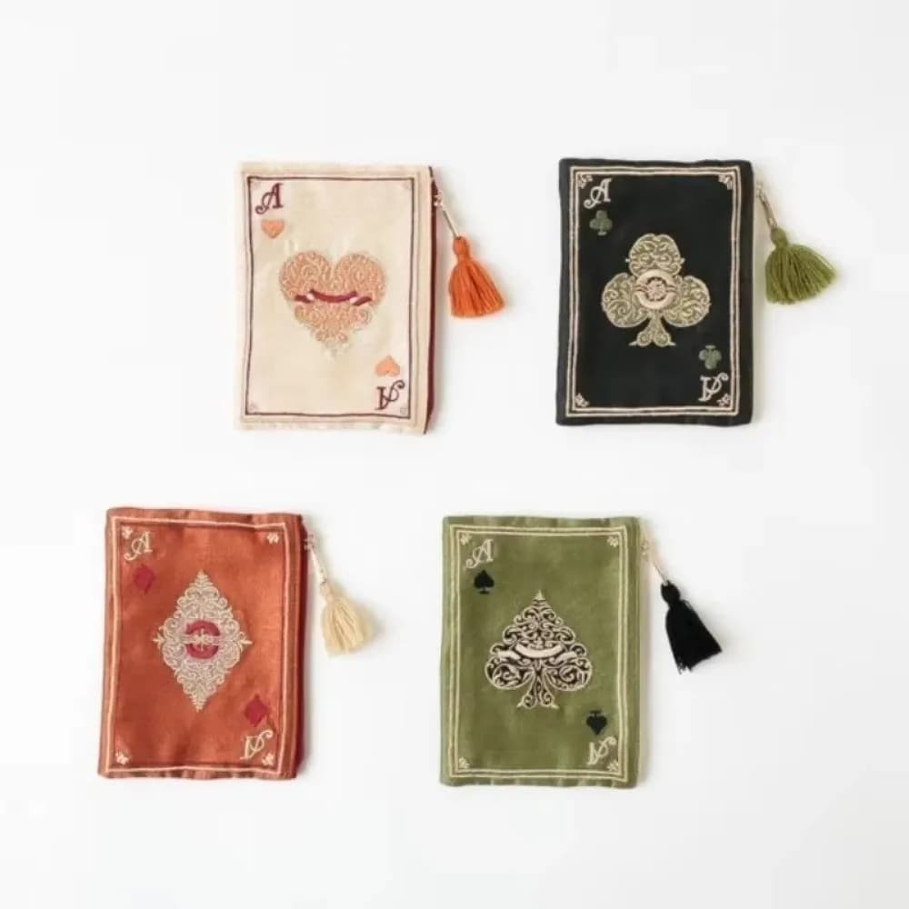 New Hand-embroidered Cosmetic Bag Ethnic Style Playing Card Pattern Fringed Storage Bag Portable Retro Japanese Bag