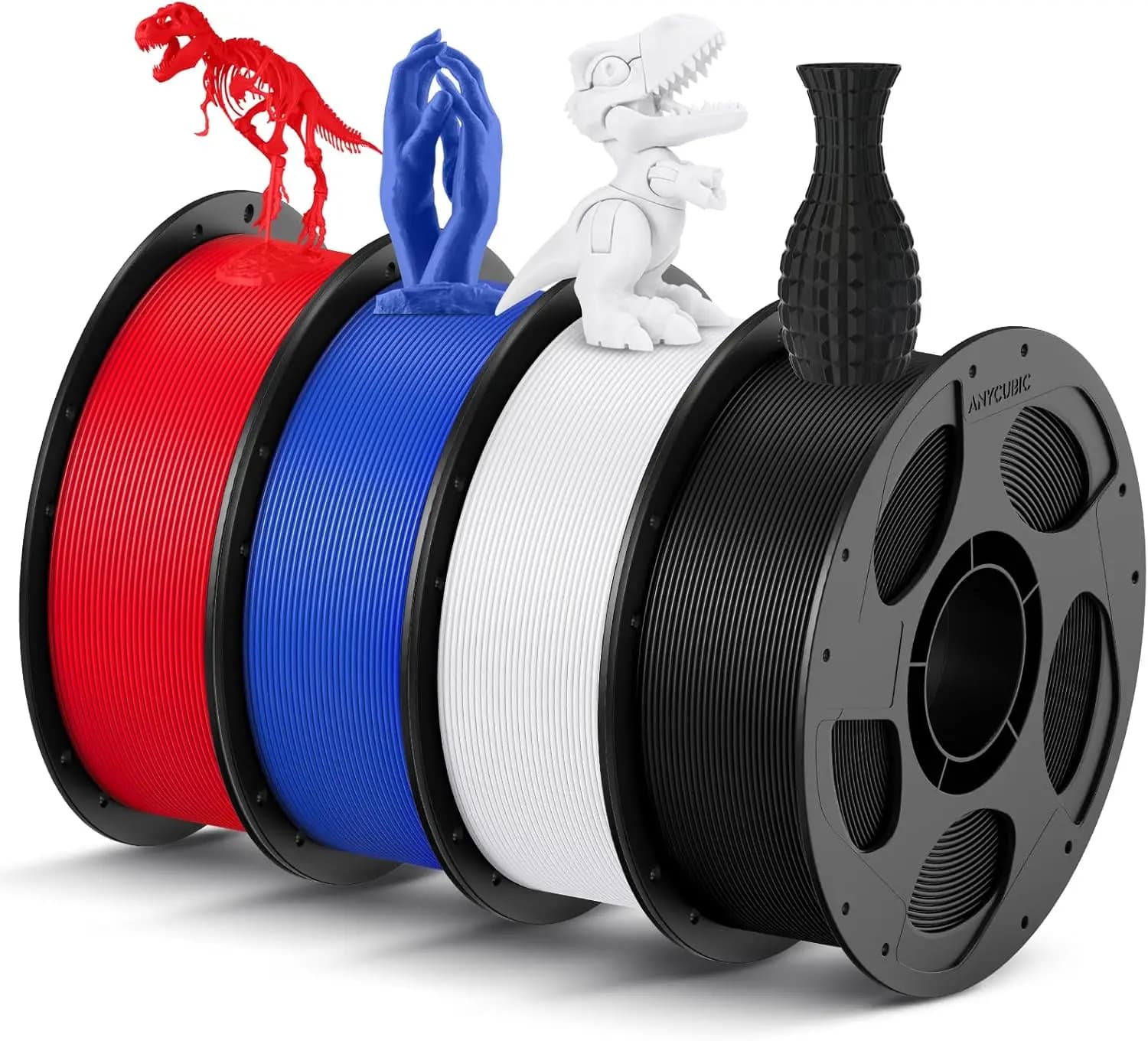 Filamento PLA per Stampa 3D 1.75mm, Confezione da 4KG Nero Bianco Blu Rosso, Alta Precisione +/-0.02mm
