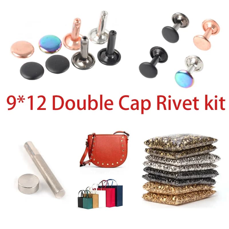 480 Sets/500 Sets 9*12 Double-Sided Rivets with Hand-Punching Tool, Metal Iron Material Double-Sided Studs for Handmade Sewing Accessories, Leather Fasteners, Clothing and Bag Accessories
