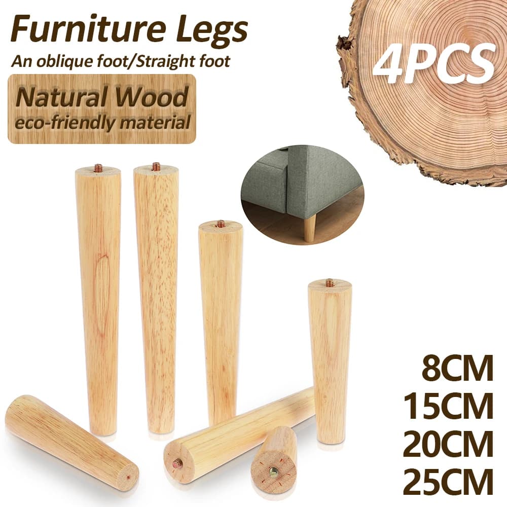 4 pezzi Gambe per mobili Piedini per mobili in legno massello naturale Piedini per tavoli obliqui/dritti Protezione per pavimenti per mobili antiscivolo Decora
