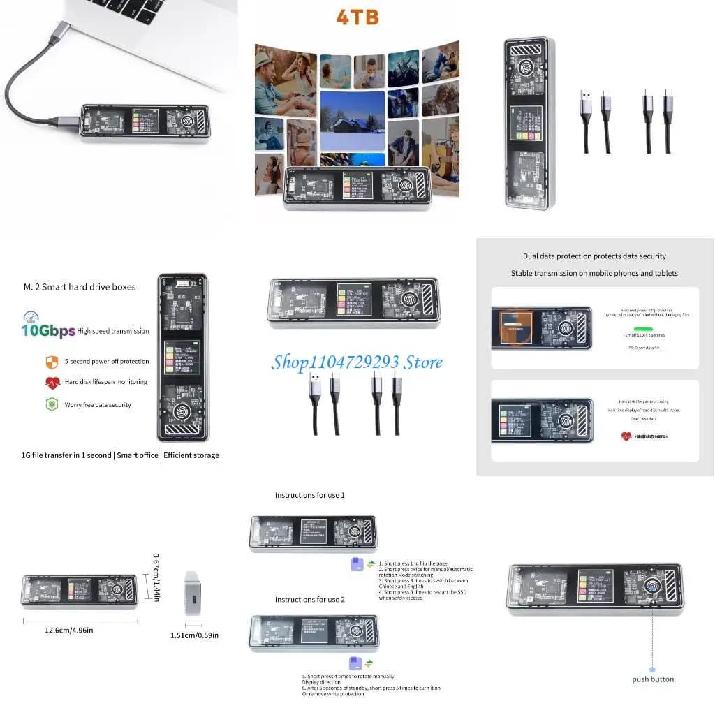 Scatola per disco rigido con custodia SSD Y2GD M.2 con schermo a LED per 2280 2242 2230