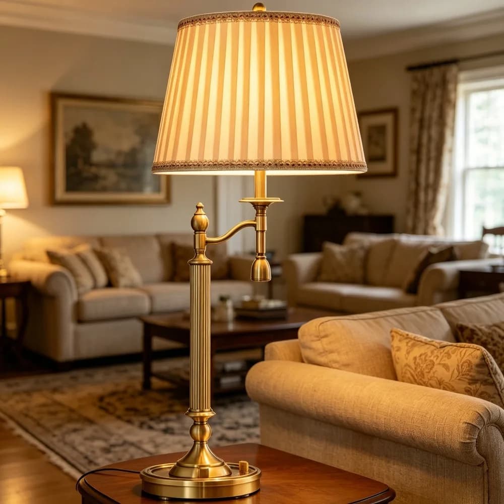 European Luxury All Copper LED Dimmable Table Lamp White Fabric Lampshade Living Room Bedroom Study Office Atmosphere Desk Light