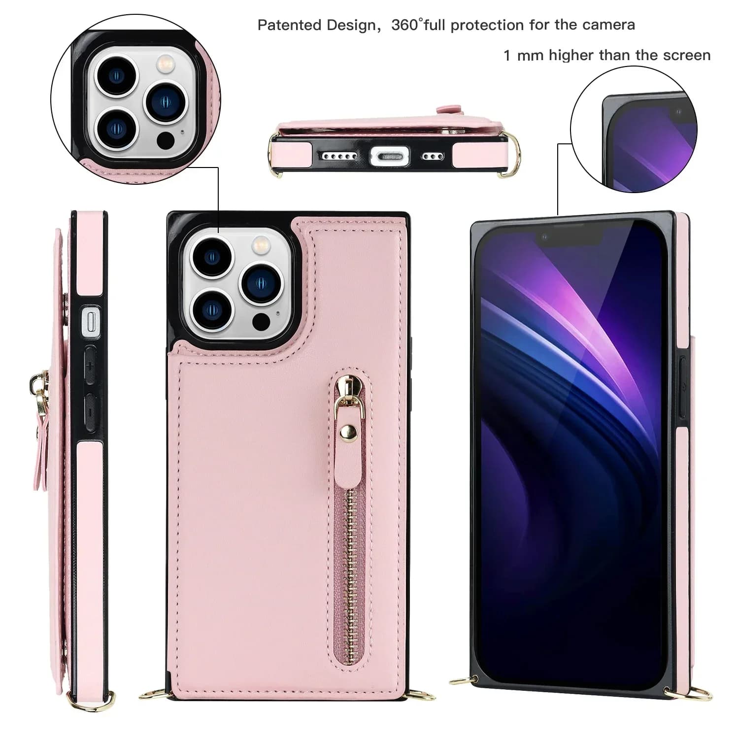 Custodia a tracolla in pelle con portafoglio per iPhone 17 16 15 14 13 12 Mini 11 14 X XR Pro Max, con blocco RFID e protezione porta carte
