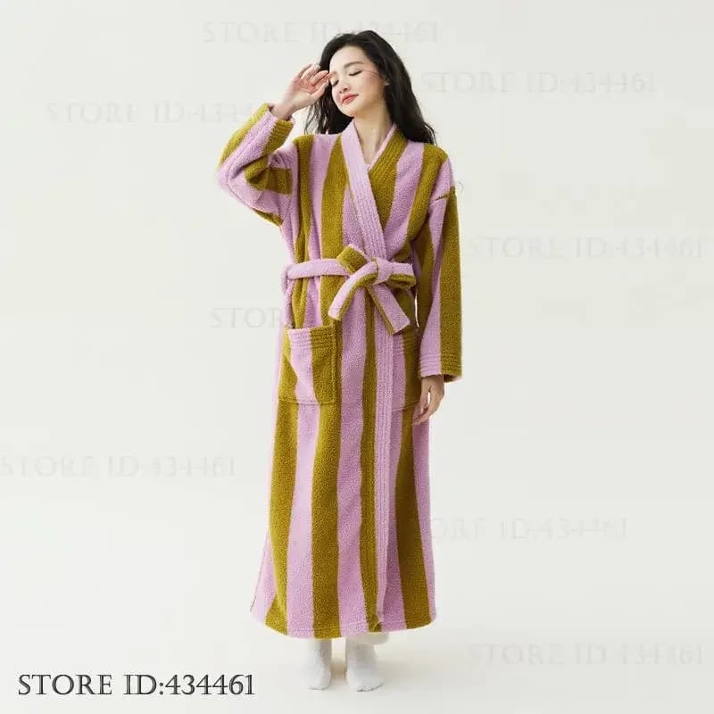 Winter New Addens Coral Fleece Long Vestes Kimono Bathrobe Dress Thick Flannel Nightwear Trained Casual Home Dress Pigiama