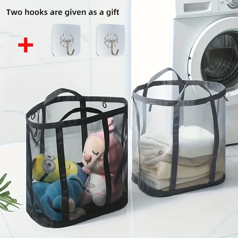 Cesto per Bucato Pieghevole Extra Large in Rete con Manici - Borsa Portaoggetti Portatile, per Vestiti, Organizzatore per Lavanderia, Cesto Portabiancheria
