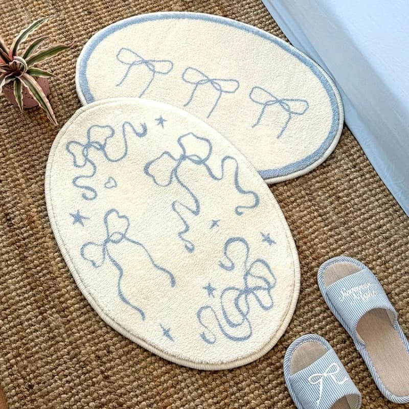 Tappeto Morbido e Soffice in Finto Cashmere per Camera da Letto, Stile Coreano Trendy con Fiocco, Tappetino per Comodino, Decorazione per Soggiorno e Camera da Letto