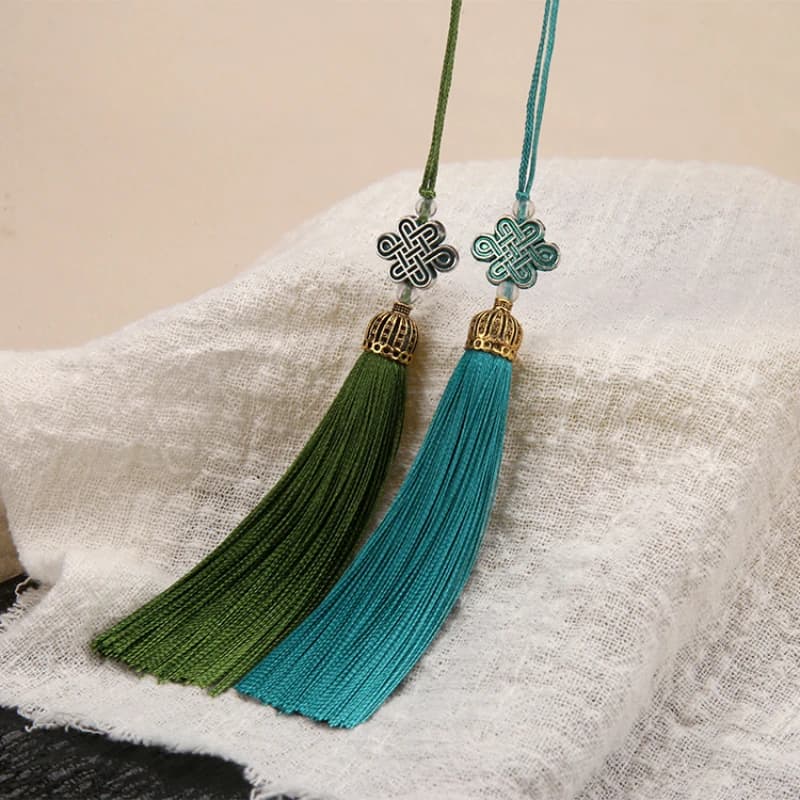 3/9 pz/lotto Accessori pendenti con nappa in poliestere e lega intrecciata con nodo cinese per creazione di gioielli, decorazioni fai da te per borse e abbigliamento