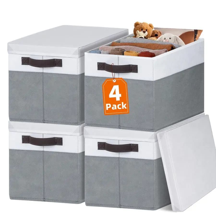 Cestini portaoggetti con coperchio, confezione da 4, cestini portaoggetti per organizzare scaffali, cameretta, camera da letto, organizer per armadi di casa e dormitorio