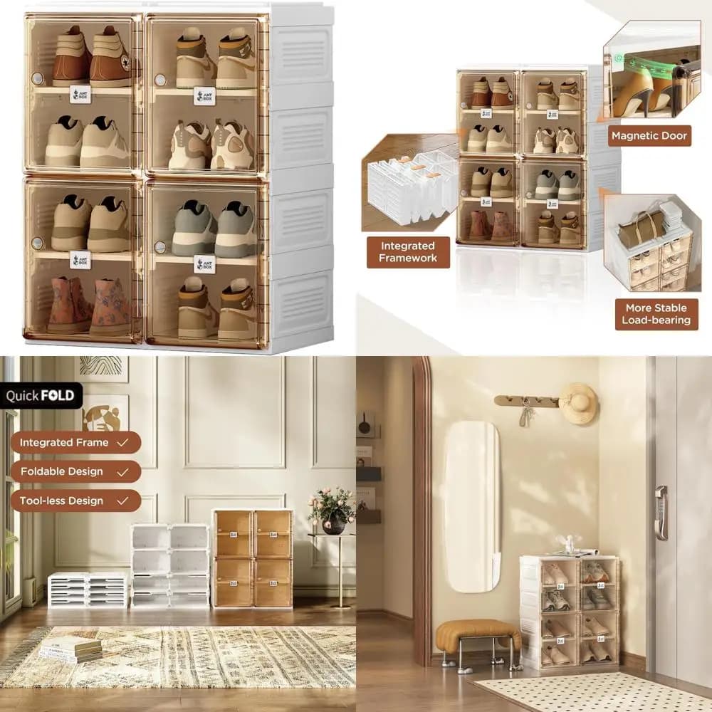 Portable folding shoe rack to store the wardrobe with transparent door, large gymnastic shoes containers to store organized shoes