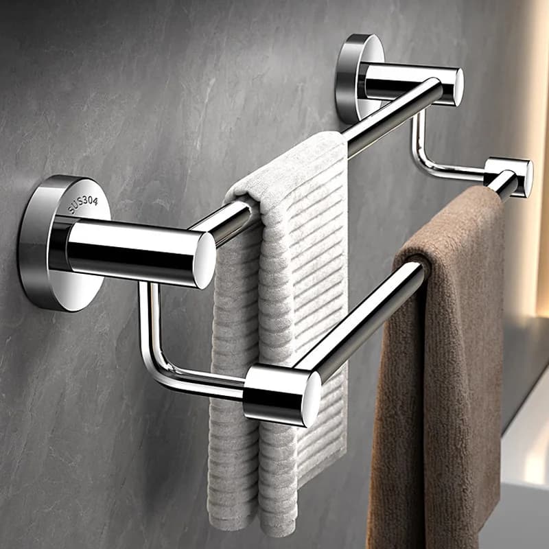 Portasciugamani Doppio Senza Foratura in Acciaio Inox 304, Portasciugamani da Parete e Organizzatore per Asciugamani da Bagno