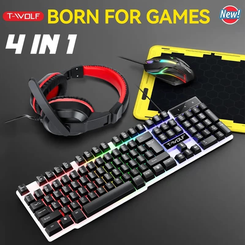 New Set Gaming 4 in 1 2026: Mouse, Keyboard, Mouse Headphones and Carpet with USB RGB Lighting for eSports
