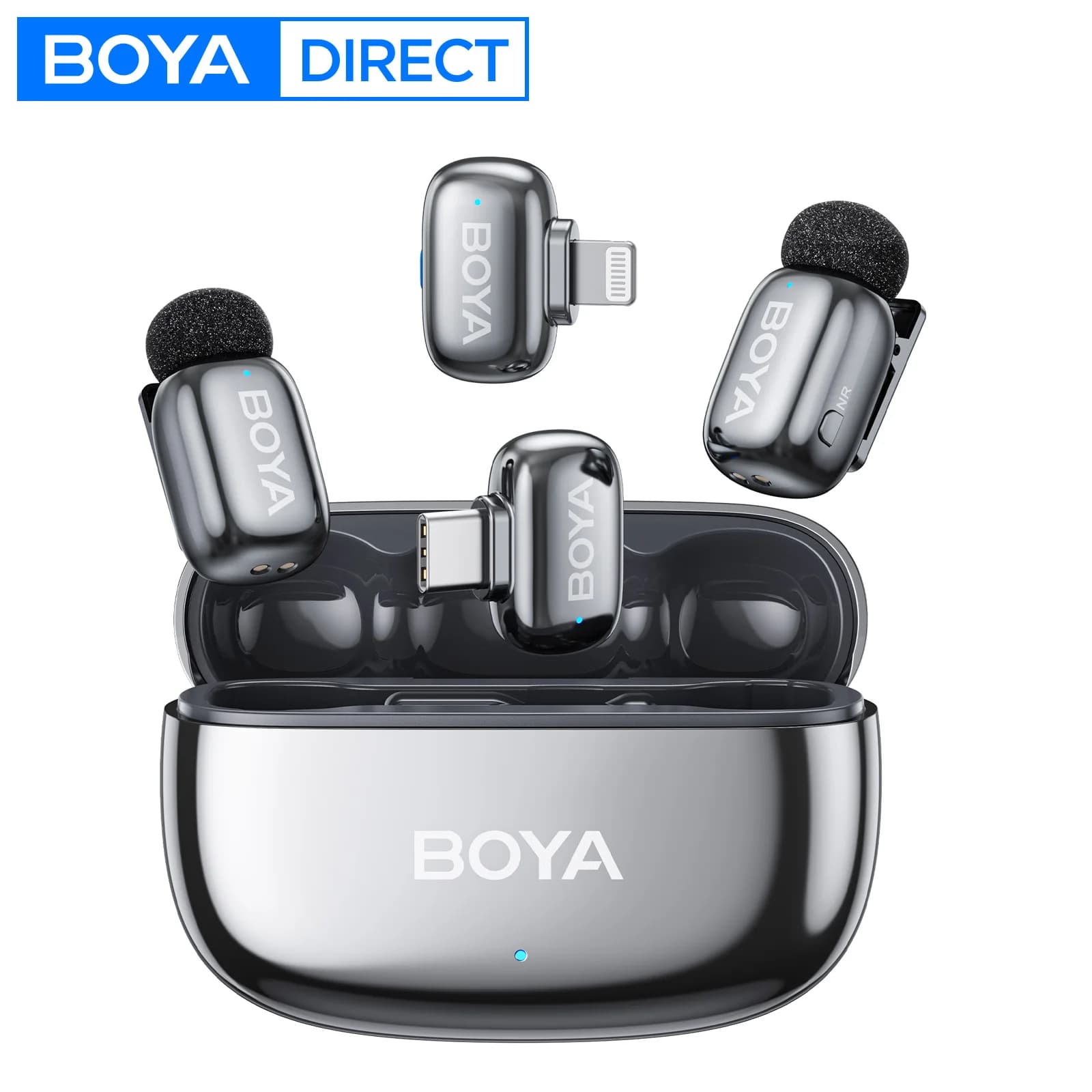 BOYA Mini 2 Wireless Lavalier Lapel Mini Microfono Riduzione del rumore per iPhone 6-17 USB-C Android SmartPhone PC Streaming live
