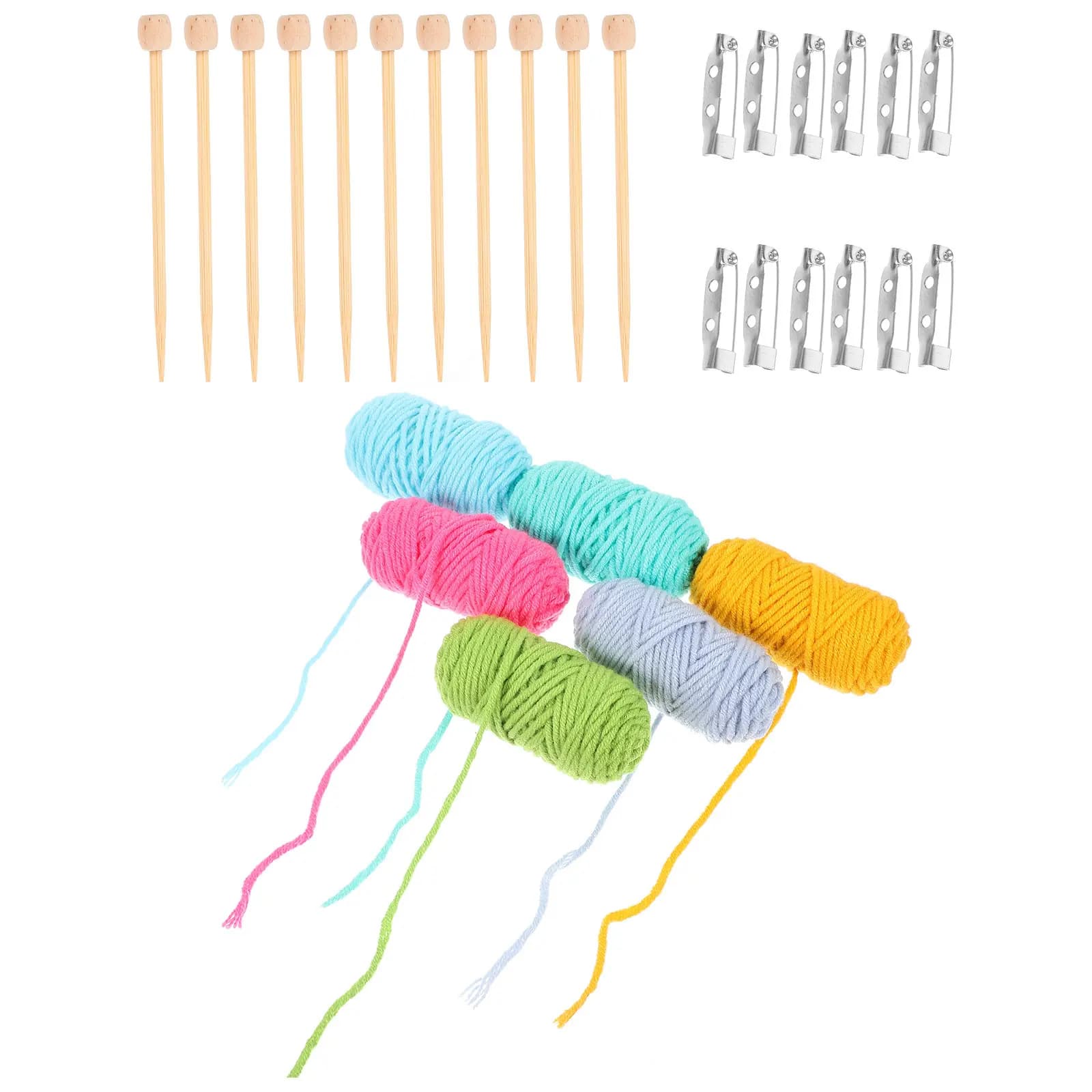 Set di mini ferri da maglia e uncinetti corti in legno per piccoli lavori a maglia, accessori per spille e kit di mini strumenti per tessitura