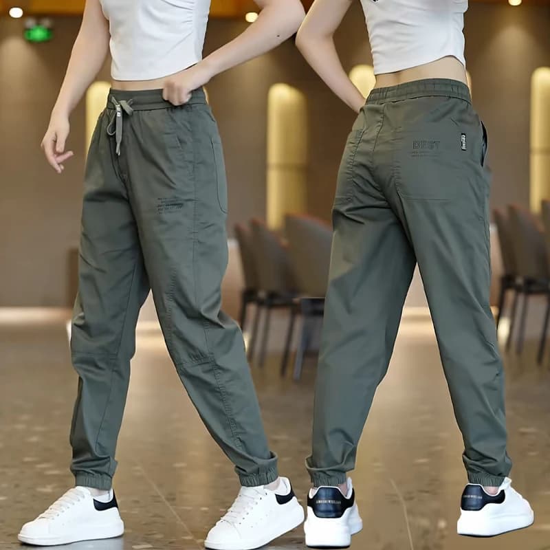 Ice Silk Loose Cuffed Thin Men's Summer Casual Sports Pants Youth Low Waist Polyester Fiber Wear Resistant Leisure Trousers