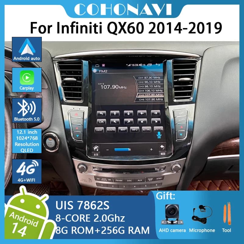 12.1 pollici Per Infiniti QX60 2014-2019 Navigazione GPS Android14 Radio Lettore Video Carplay Android auto 8-core 8 + 256G 2.0Ghz
