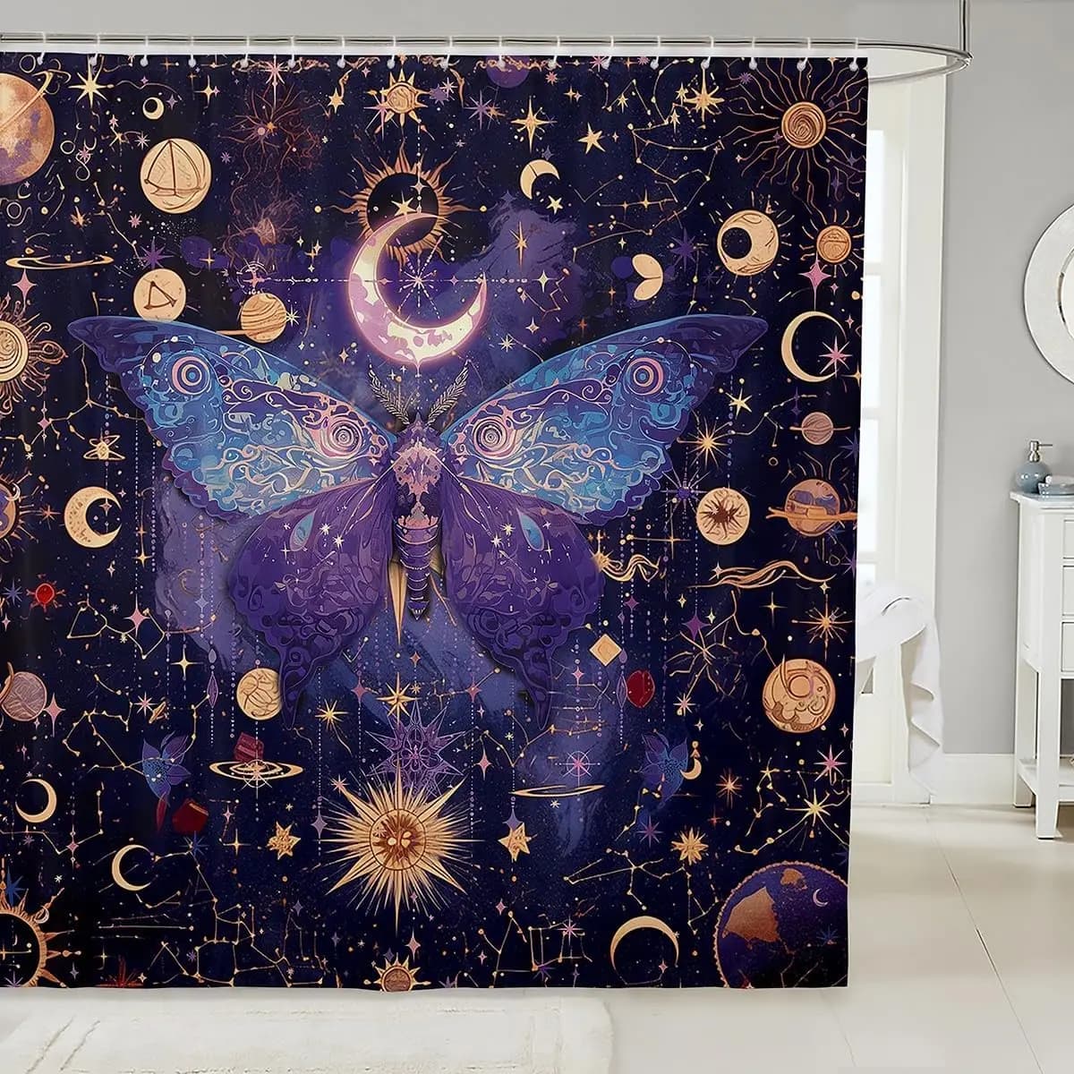 Boho Celestial Galaxy Butterfly Shower Curtain Astrology Tapestry Print Polyester Waterproof Bathroom Home Decor Curtains Mystic