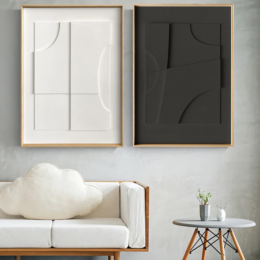 Modern Black White Nordic 3D Visual Effect Geometric Canvas Painting Wall Art Abstract Lines Poster Print Living Room Home De
