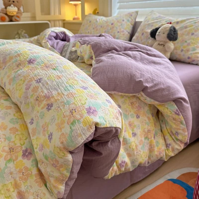 Set Copripiumino Floreale 3 Pezzi (Senza Lenzuolo) per Letto Singolo con Chiusura a Cerniera + Federe per Casa e Ragazze