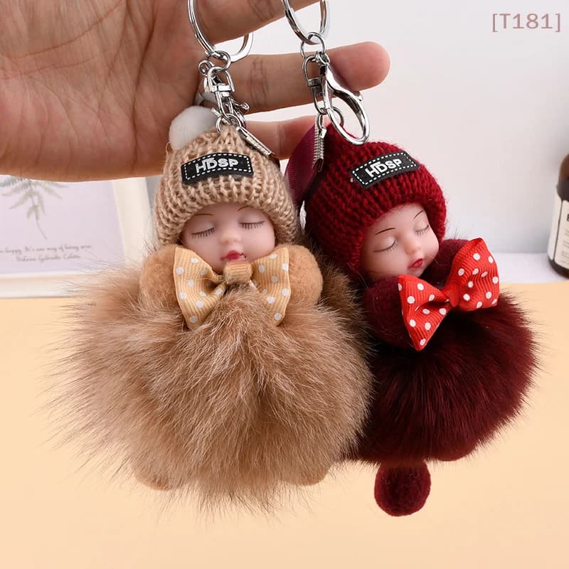 Keyring with Sleeping Baby, Nice Soft Plush, Pendant for Women's Bags and Girl, Keyring Ring for Car, Backpack Decoration, Gift