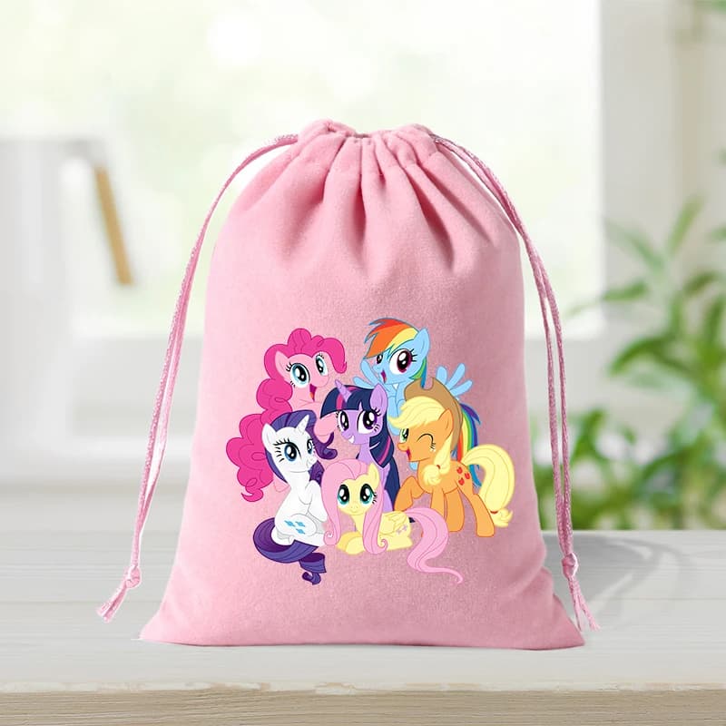 Borsa con Coulisse My Little Pony, Sacchetto Portaoggetti con Stampa Personaggi Anime, Borsa Portatile Kawaii per Caramelle e Regali, Borsa a Mano Cartoon