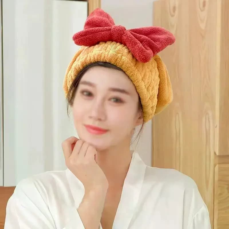 Cuffie per capelli ad asciugatura in microfibra per donne Ragazze Asciugamano per capelli ad asciugatura rapida Cappello turbante Asciugamano per capelli morbido da bagno con simpatico fiocco a farfalla