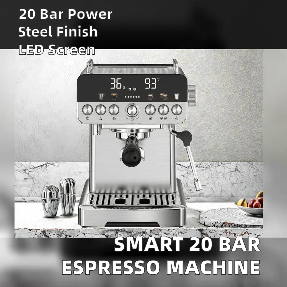 Professional 58mm Portafilter Electric Smart Coffee Maker 20 Bar LED Display Stainless Steel Espresso Machine Household French