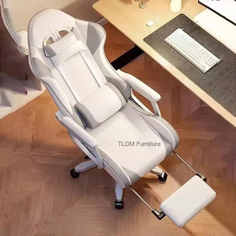 Sedia da Ufficio Ergonomica con Supporto Lombare, Stile Nordico, Colore Crema, con Cuscino per il Collo, per Gaming e Relax, Arredamento per Casa e Ufficio