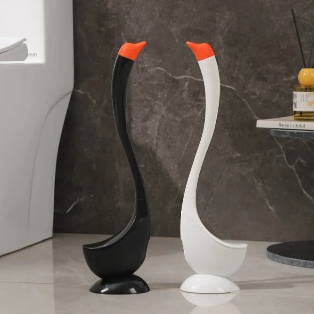 Spazzola per WC a Forma di Cigno con Manico Lungo, Testa con Setole Dense, Porta Spazzola per WC Cartoon, Sturalavandini in Plastica per Pulizia Domestica