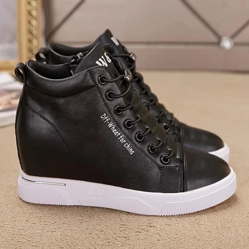 Scarpe da ginnastica da donna Tacchi con zeppa Aumento di altezza Scarpe da donna Casual Lace Up Zipper Scarpe bianche Stivale alto con tacco inclinato per donna