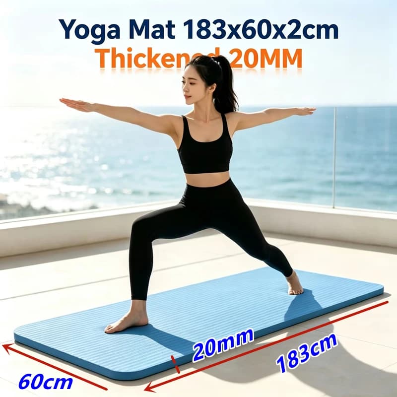 .20MM Yoga Mat 183x60x2cm Shock Non‑Slip Fitness Comfort Foam Exercise Home Workout Pilates Stretching Gym Training Floor Mat