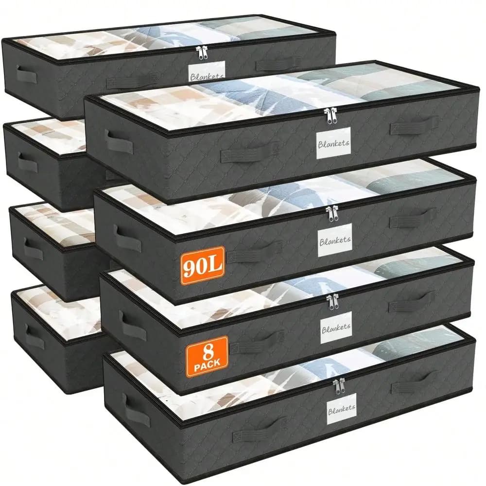 Contenitori portaoggetti sotto il letto da 90 litri, contenitori portaoggetti da 6 pezzi con coperchio trasparente, organizer pieghevoli per armadi e contenitori con portaetichette