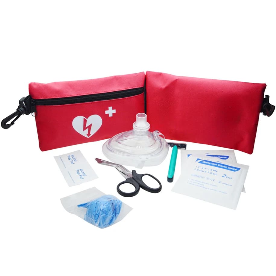 Kit combinato maschera RCP per adulti e neonati di primo soccorso Kit di risposta AED con valvole Guanti in vinile Cuscinetti per la preparazione dell'alcol