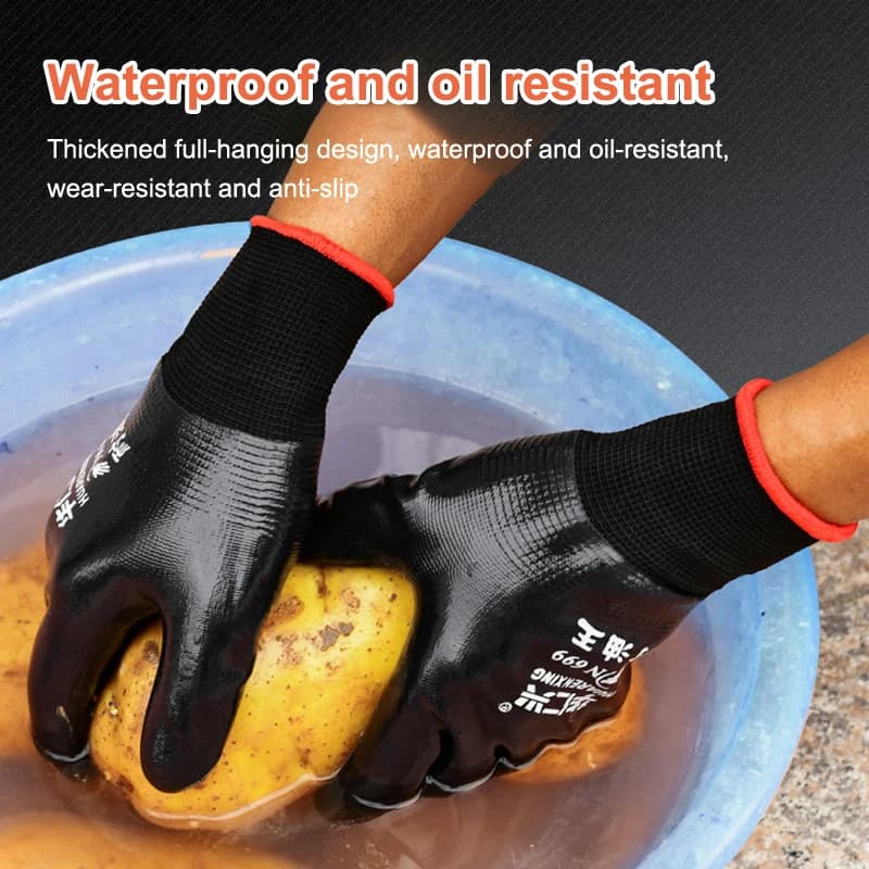 【Bello】1 paio di guanti antiscivolo impermeabili rivestiti in nitrile, resistenti all'olio/all'acqua, resistenti al taglio, per riparare guanti di sicurezza da pesca