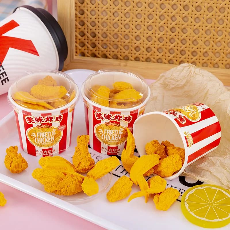 3 Barrel/Lot Creative Barrel Fried Chicken Wings Simulation Eraser Set, 9 Pc Into Students Final Christmas Prize Gifts