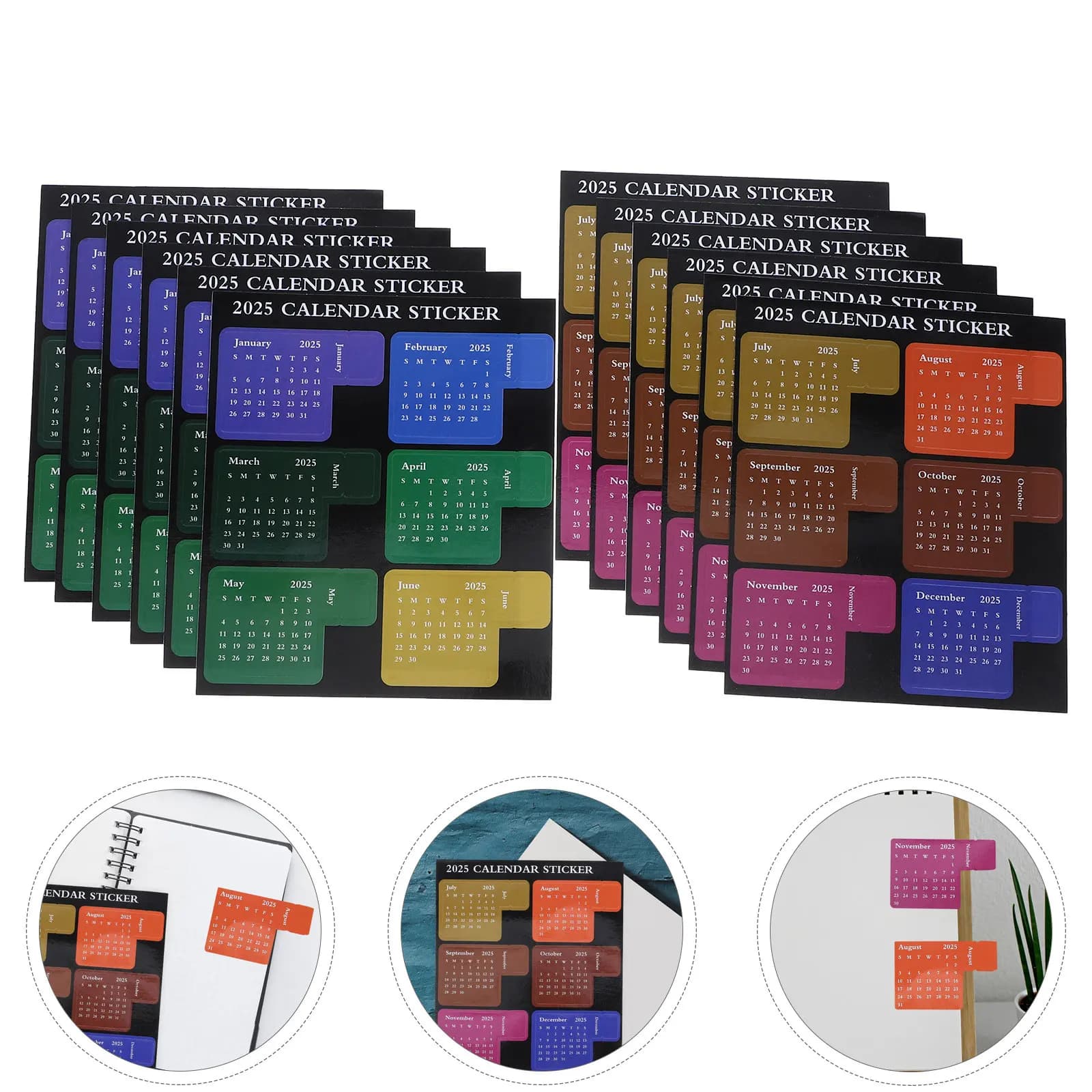 12 Sheets Self Adhesive Calendar Stickers Colorful Month Index Labels Notebook Calendar Tabs 2025 Daily Planner Scrapbook Decals