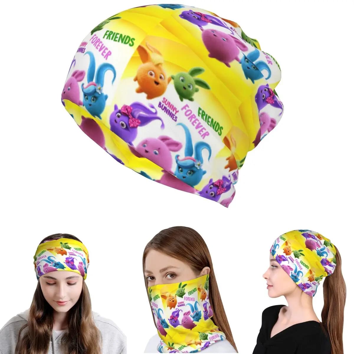 Sunny Bunnies Anime Cartoon Bandana Neck Gaiter Wrap Mask Sciarpa Multiuso Balaclava Beanies Cappello per uomo donna adulto per tutte le stagioni