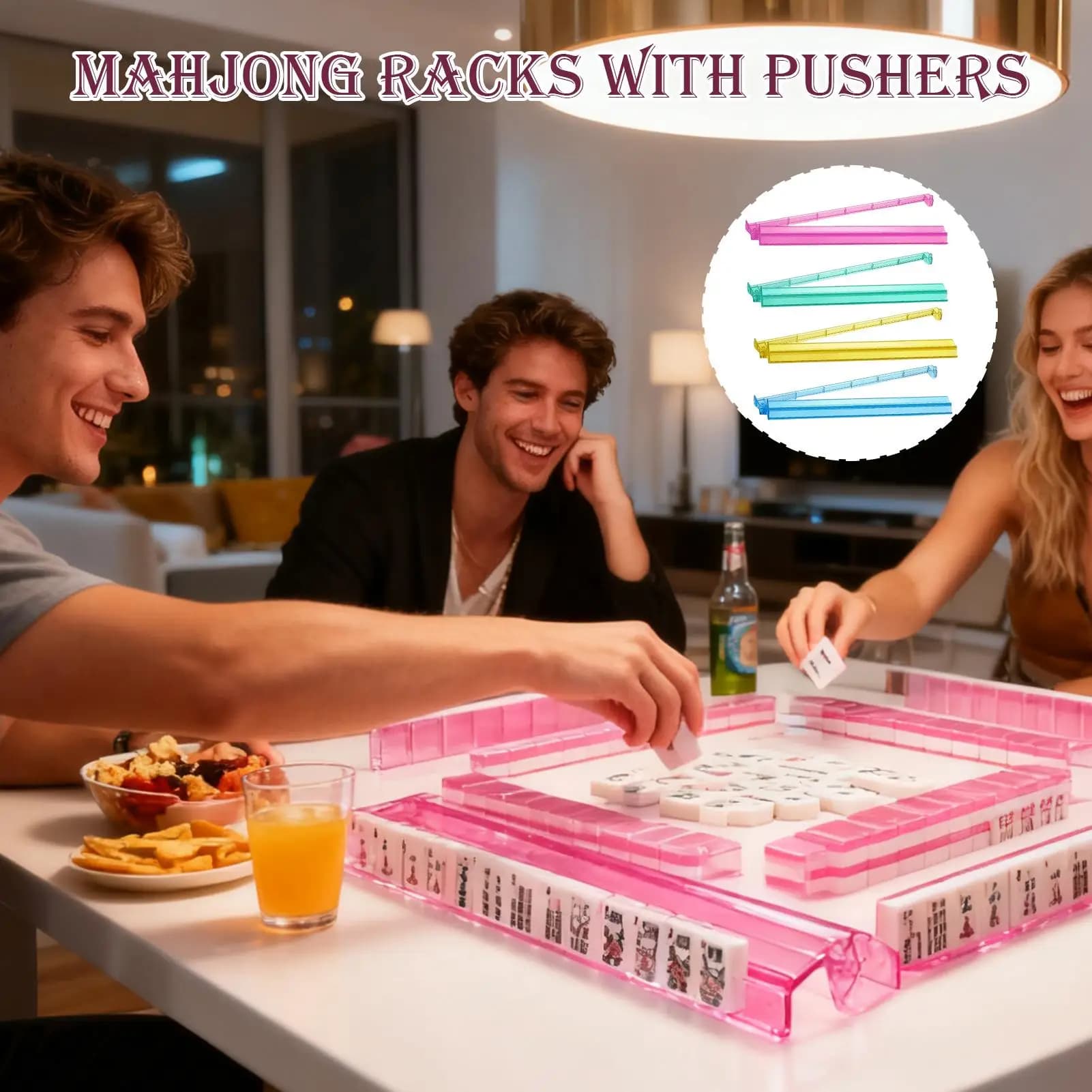 Rastrelliere e spingitori Mahjong 4 pezzi Accessori per giochi da tavolo Supporto per piastrelle Mahjong in acrilico per donne Principianti di famiglia Bar per bambini