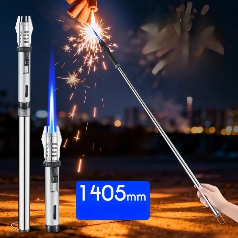 Asta telescopica estesa portatile Pistola a spruzzo ad alta potenza Antivento Jet Blue Flame Accendino a gas butano Accenditore da cucina per barbecue all'aperto
